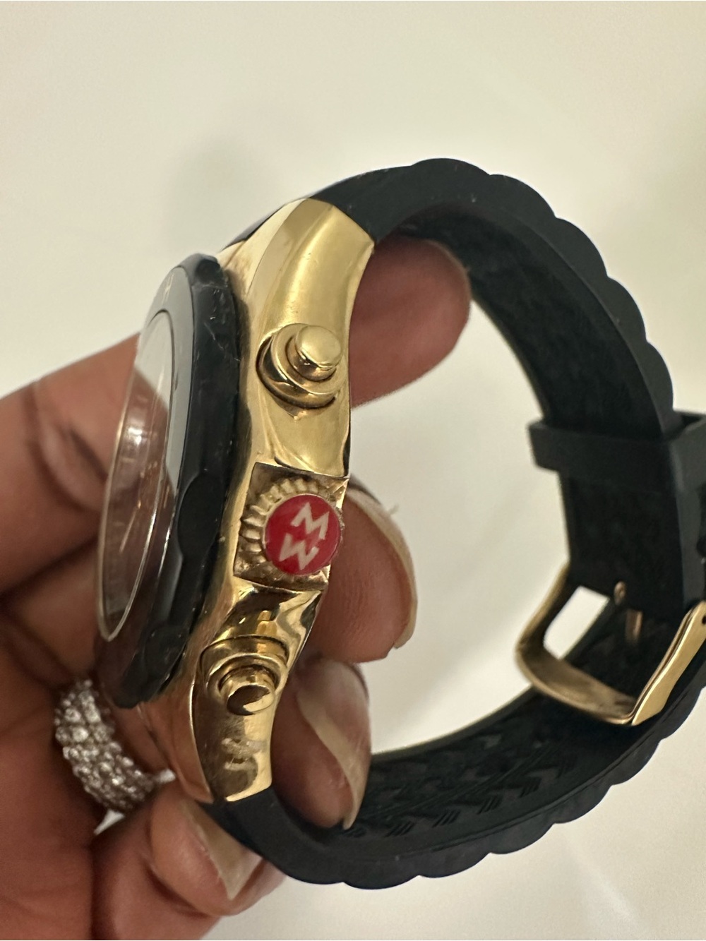 Gold-Tone Michelle Watch with Black silicone Strap